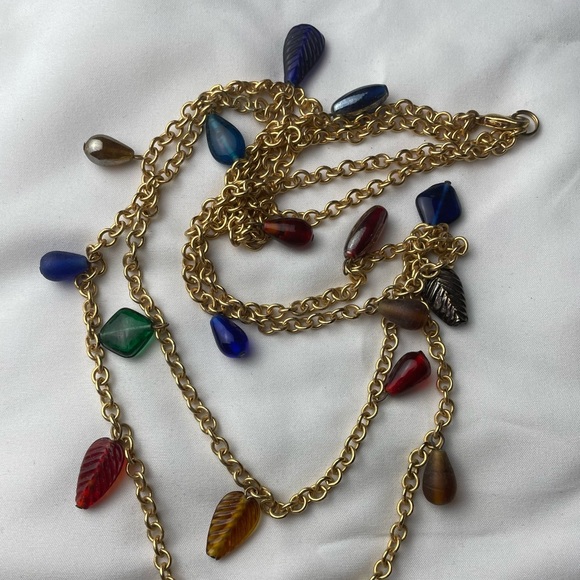 Glass beads on gold chain link necklace Glass bohemian - Picture 3 of 3